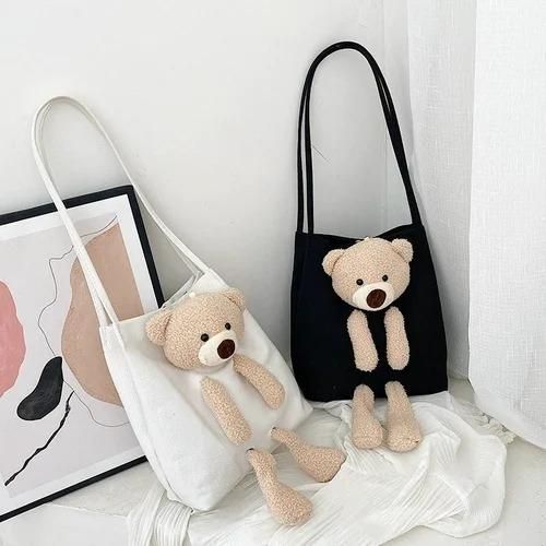Shoulder Tote Handbag with Cute Teddy Bear