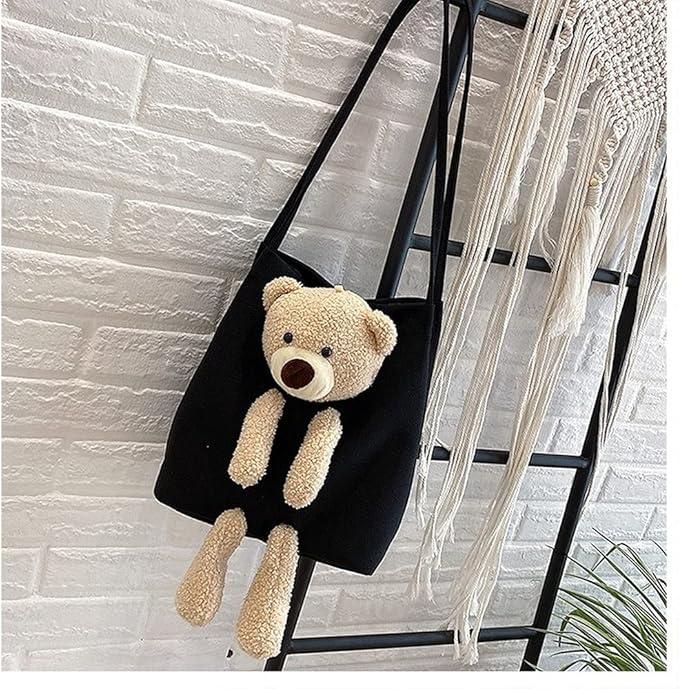 Shoulder Tote Handbag with Cute Teddy Bear