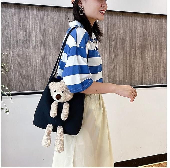 Shoulder Tote Handbag with Cute Teddy Bear