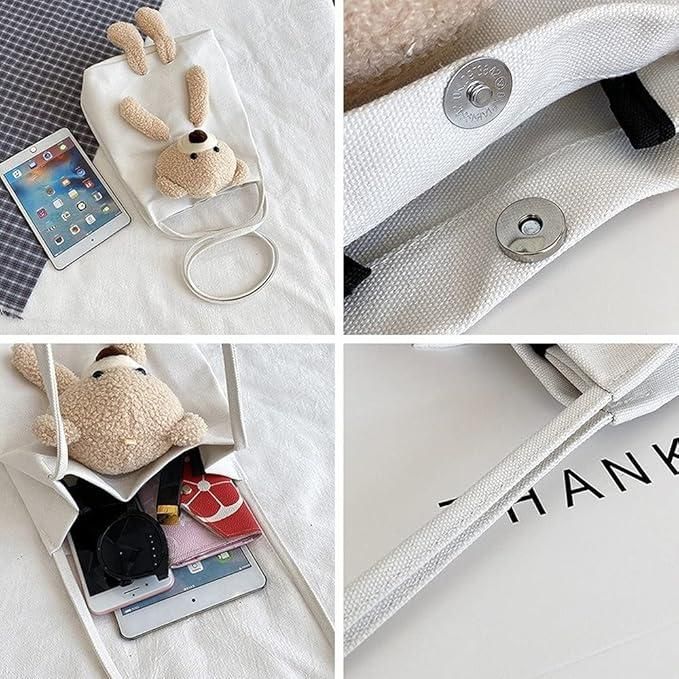 Shoulder Tote Handbag with Cute Teddy Bear