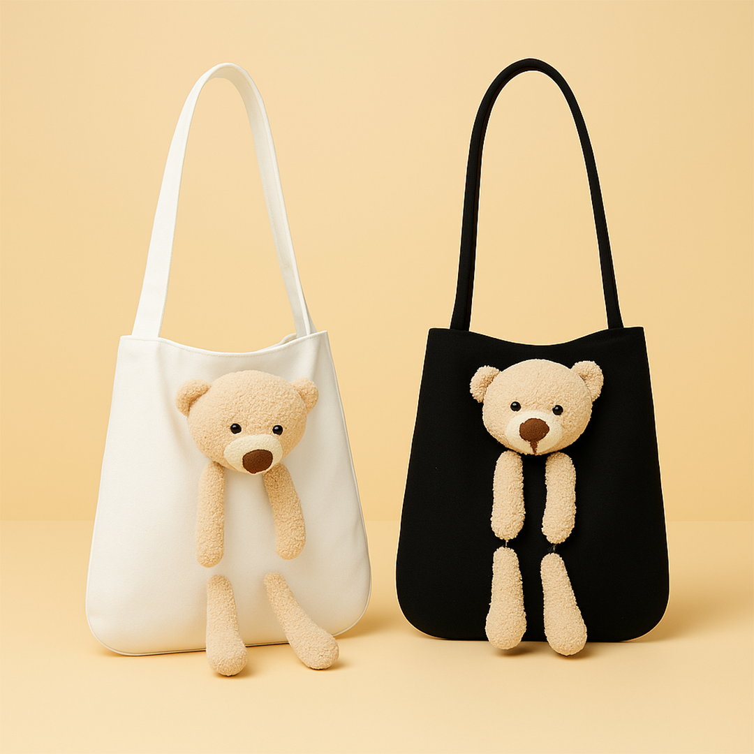 Shoulder Tote Handbag with Cute Teddy Bear