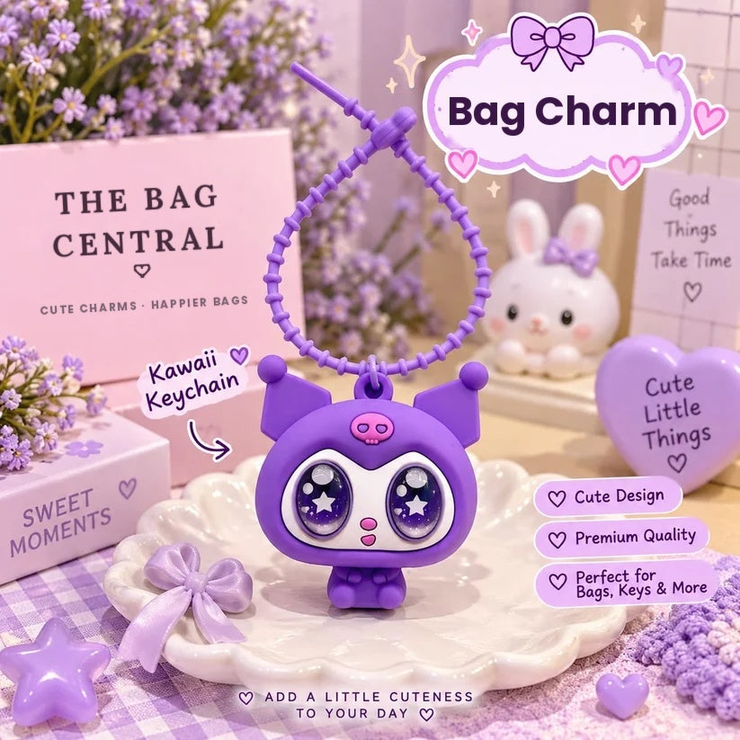 Lavender Bunny Hood Pop Bag Charm – purple silicone bag charm with loop strap