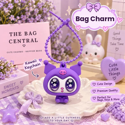 Lavender Bunny Hood Pop Bag Charm – purple silicone bag charm with loop strap